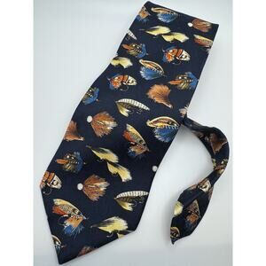 Field & Stream Men’s Navy Tie Necktie Fishing Lures 100% Silk Angler Fathers Day